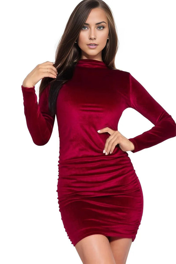 Soft Velvet Turtle Neck Mini Bodycon Dress