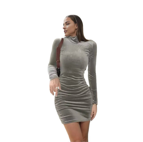 Soft Velvet Turtle Neck Mini Bodycon Dress
