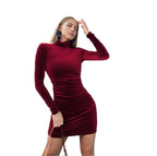 Velvet Turtle Neck Mini Bodycon Dress XD21