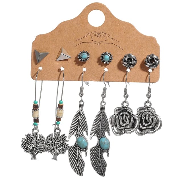 Vintage Boho Dangle Earrings & Studs 6pc Set XD21