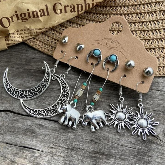 Vintage Boho Dangle Earrings & Studs 6pc Set XD21