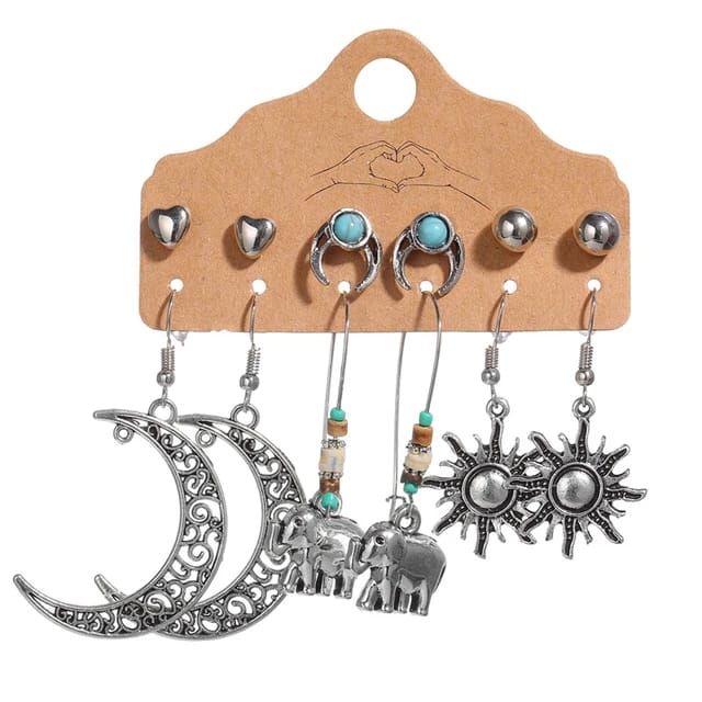Vintage Boho Dangle Earrings & Studs 6pc Set XD21
