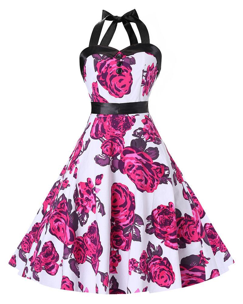 Vintage Floral Bodycon Halter Dress - XD21