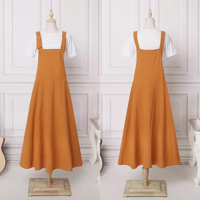 Vintage Overalls Dress Summer Sundress Orange / S