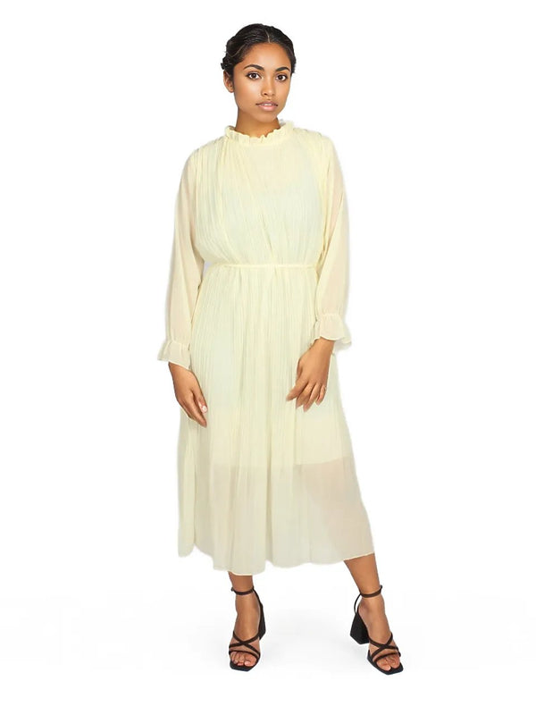 Vintage frill pleated chiffon midi dress