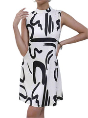 Modern Abstract Print Sleeveless Mini Dress – Chic & Artistic Elegance