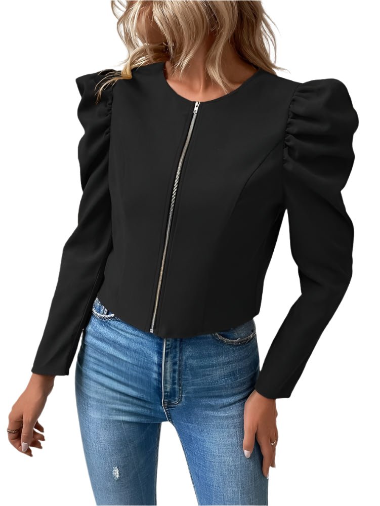 Puff Sleeve Zip-Up Jacket – Chic & Modern