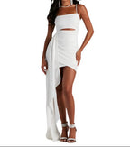 Glamorous in White  Asymmetrical Cutout Dress
