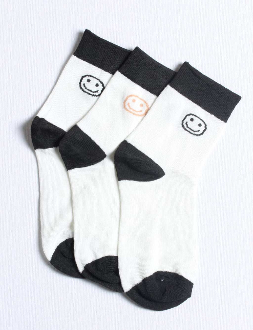 Cute Black & White Smiley Quarter Socks 3 Pairs