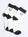 Cute Black & White Smiley Quarter Socks 3 Pair