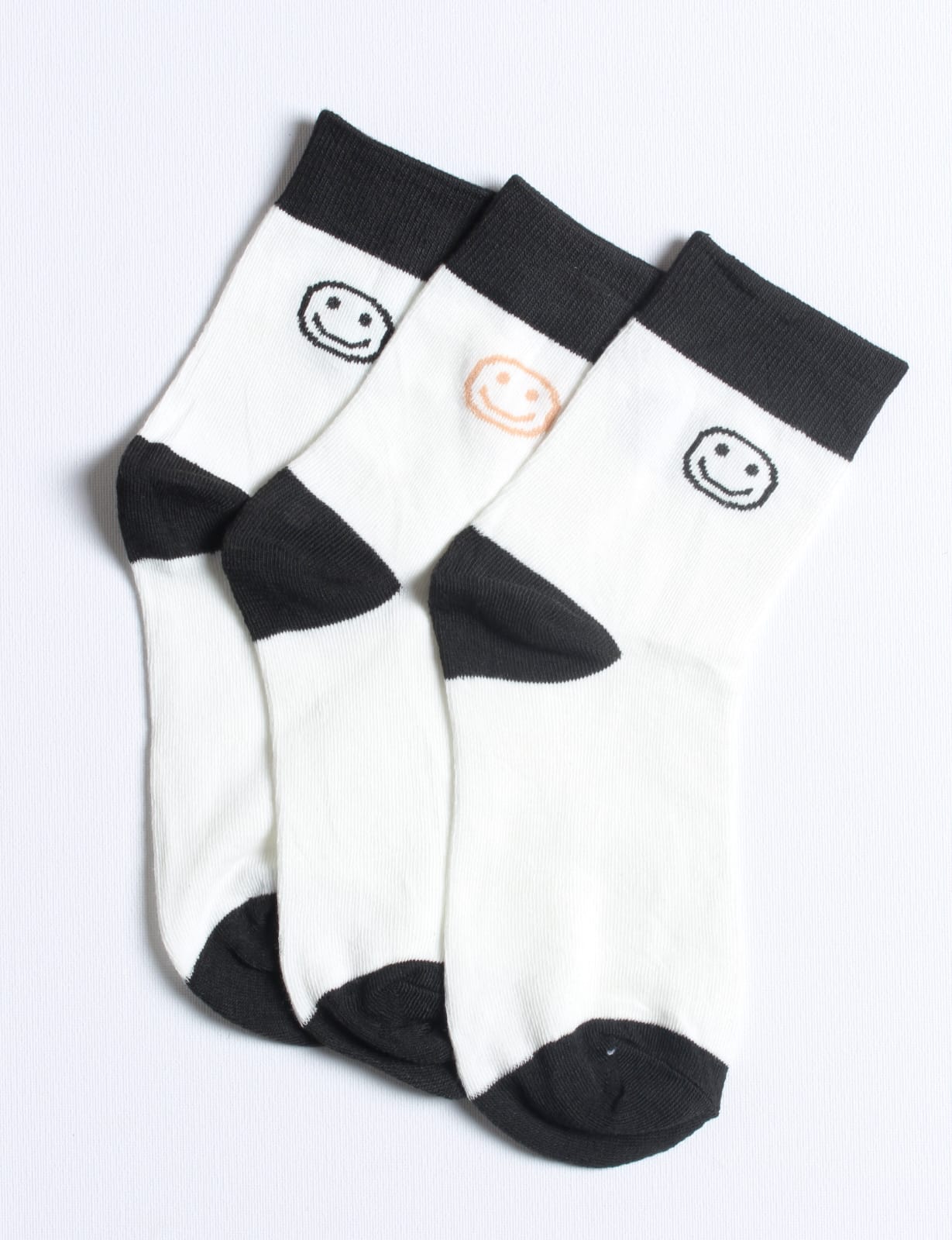Cute Black & White Smiley Quarter Socks 3 Pairs