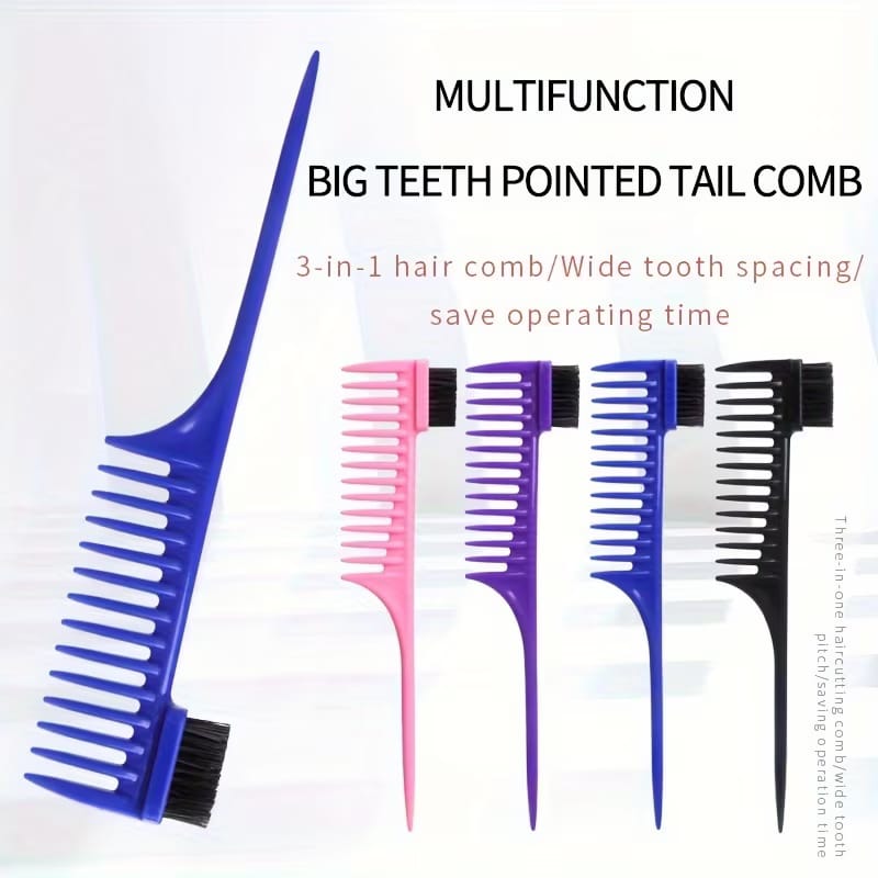 1pc 2 in 1 Wide Tooth Pin Tail Comb with Edge brush