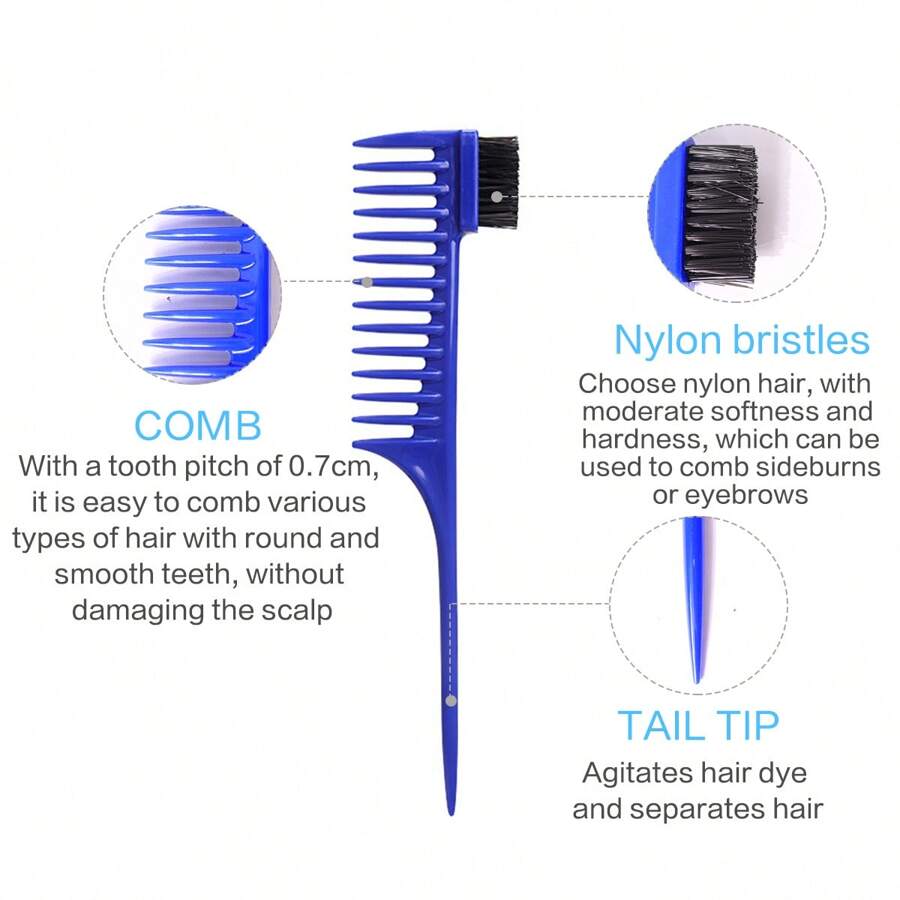1pc 2 in 1 Wide Tooth Pin Tail Comb with Edge brush
