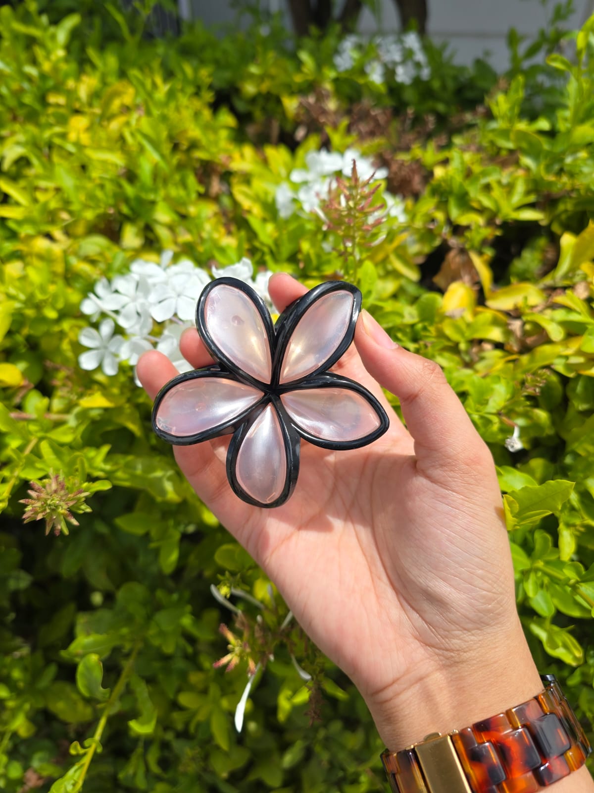 Black Edged Pointed Petal Flower Claw Clip 1pc