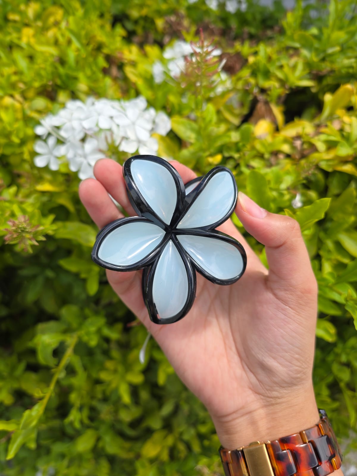Black Edged Pointed Petal Flower Claw Clip 1pc
