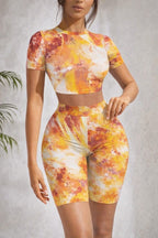 Ocean Aura Tie-Dye Active Set - Crop Top & Biker Shorts