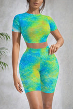 Ocean Aura Tie-Dye Active Set - Crop Top & Biker Shorts