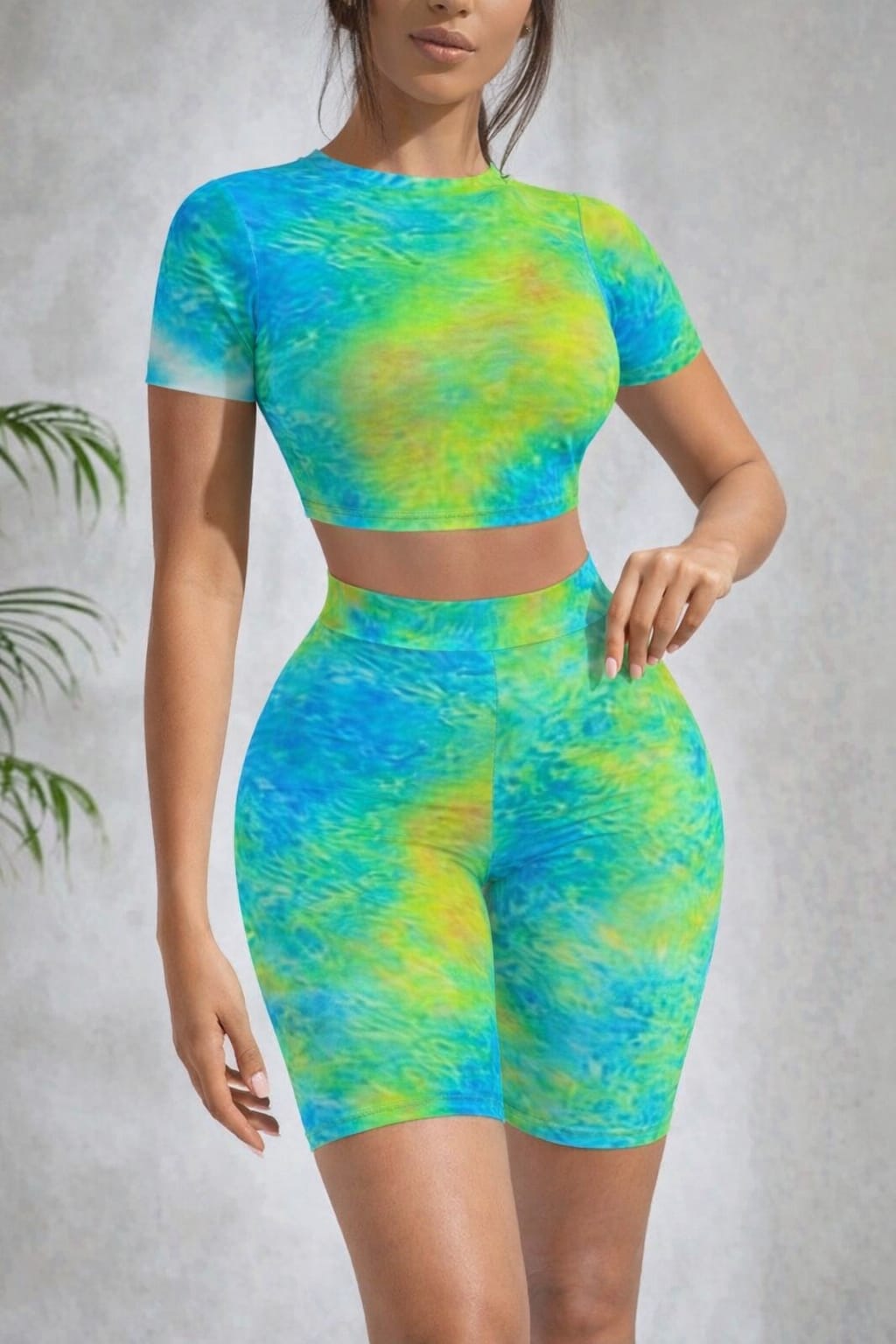 Ocean Aura Tie-Dye Active Set - Crop Top & Biker Shorts