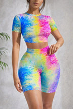 Ocean Aura Tie-Dye Active Set - Crop Top & Biker Shorts