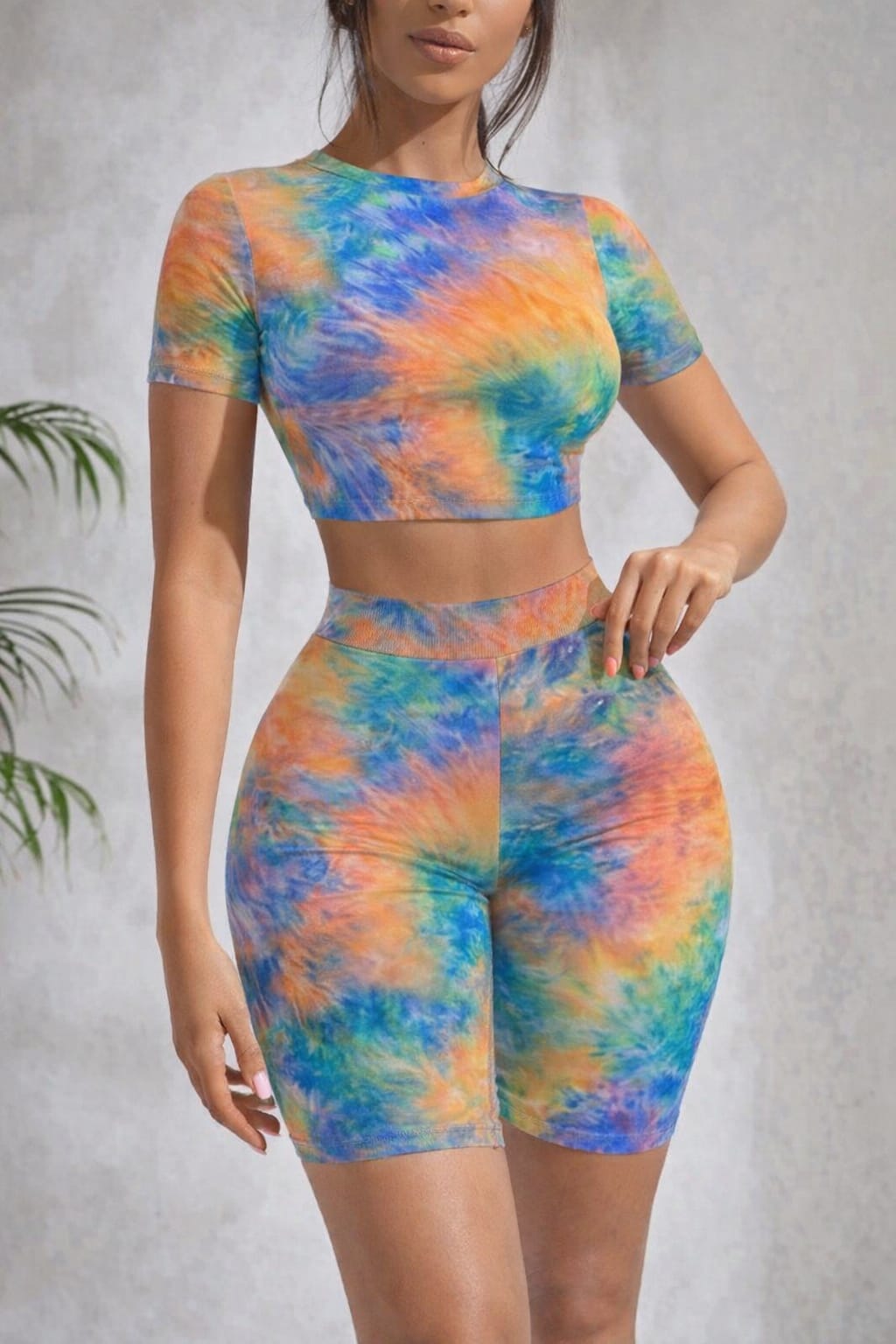 Ocean Aura Tie-Dye Active Set - Crop Top & Biker Shorts