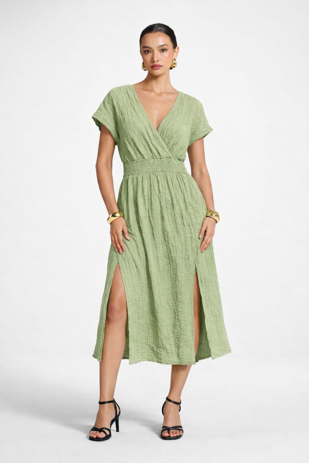 Sage Breeze Open-Back Midi Dress – Elegant Flowy Women’s Summer Dress