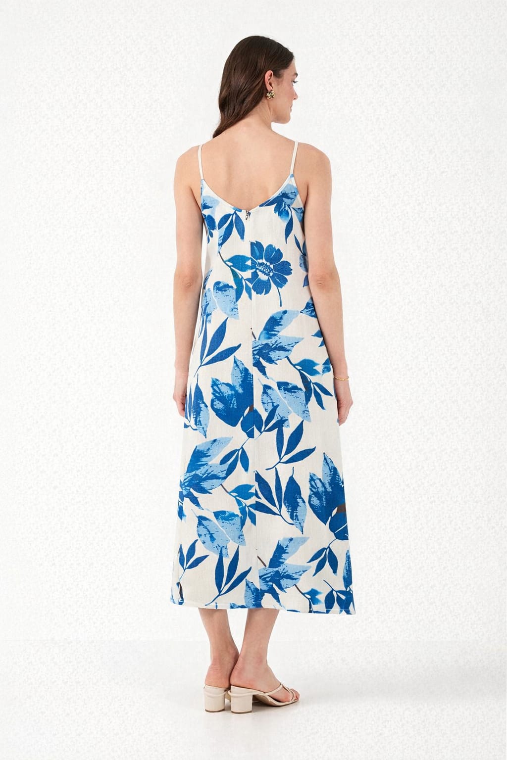 Blue Floral Slip Midi Dress – Elegant Lightweight Women’s Summer Dress