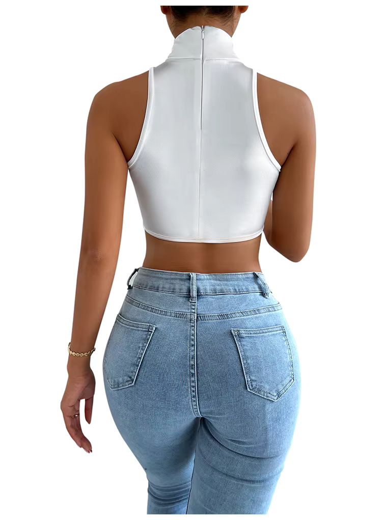 satin mock neck halter crop top (or high neck/mock