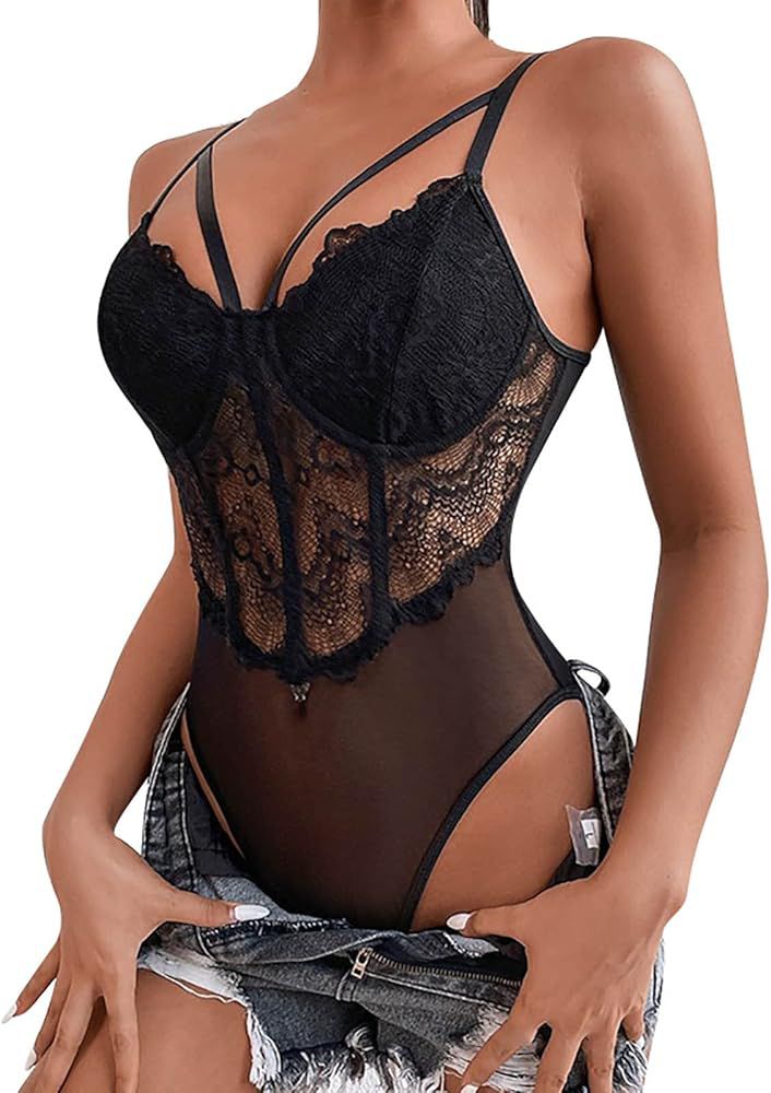 Black Lace Mesh Corset Bodysuit – Sheer  Shaping Bodysuit