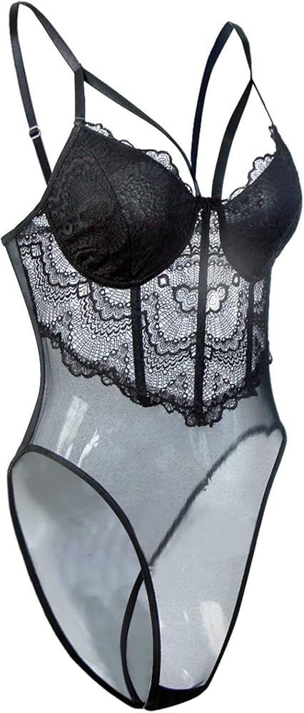 Black Lace Mesh Corset Bodysuit – Sheer  Shaping Bodysuit