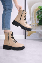 Lace-Up Combat Boots – Chunky Sole Zip Ankle Boots