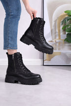 Lace-Up Combat Boots – Chunky Sole Zip Ankle Boots