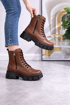 Lace-Up Combat Boots – Chunky Sole Zip Ankle Boots