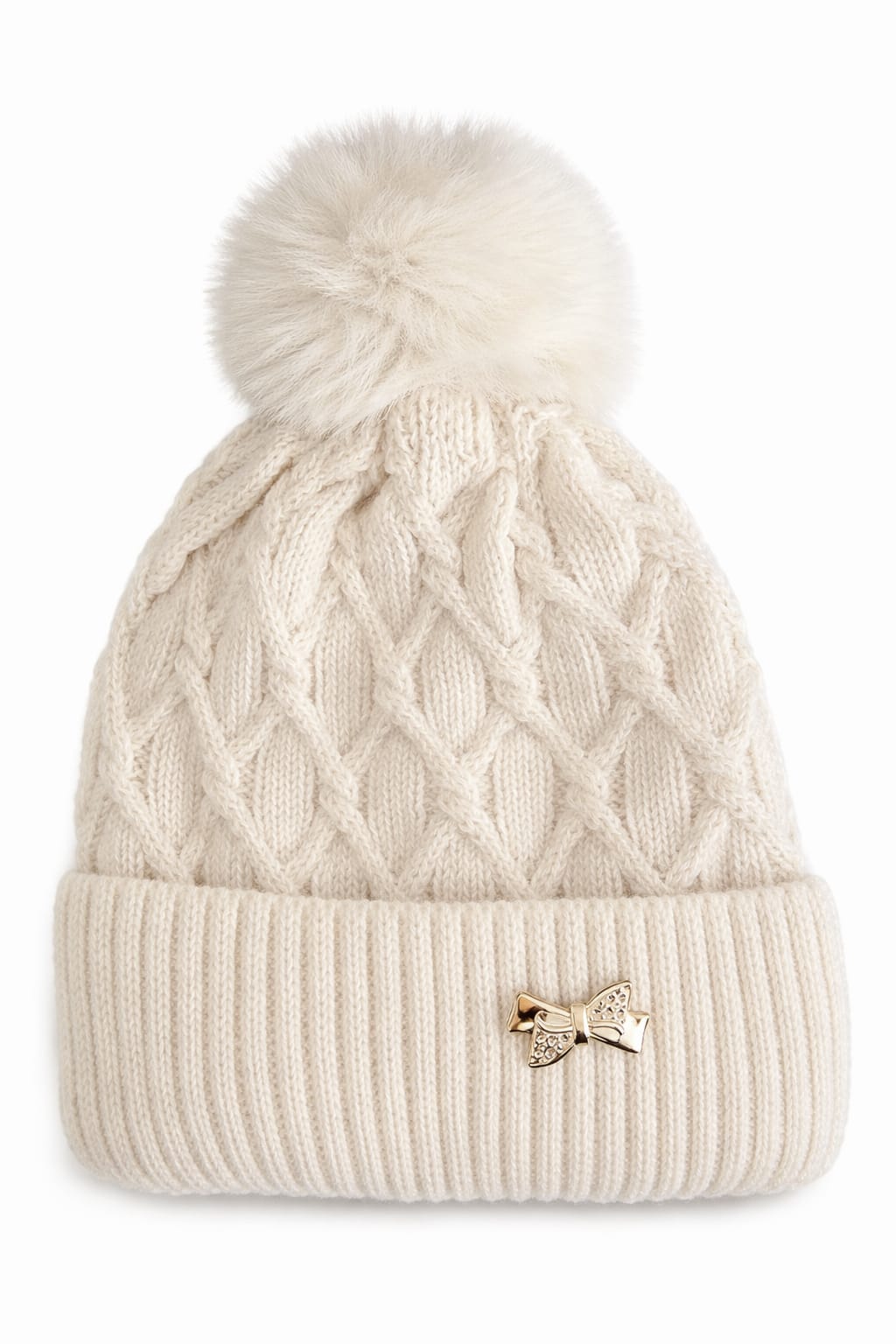Women’s Cable Knit Pom Pom Beanie