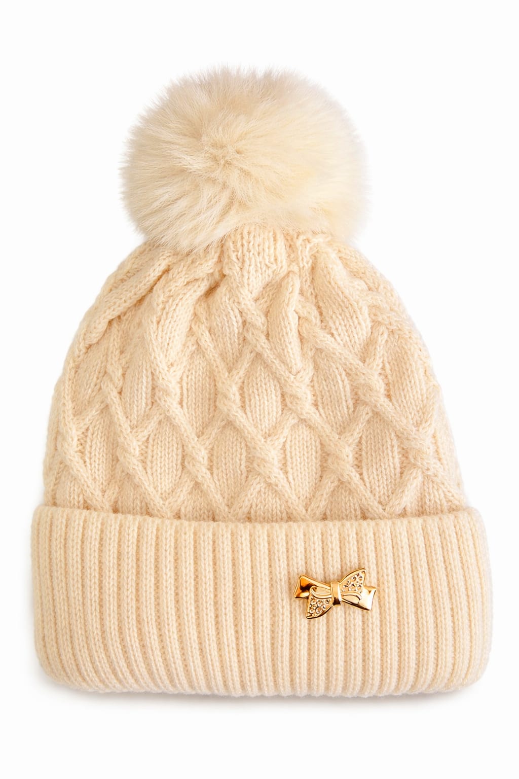 Women’s Cable Knit Pom Pom Beanie