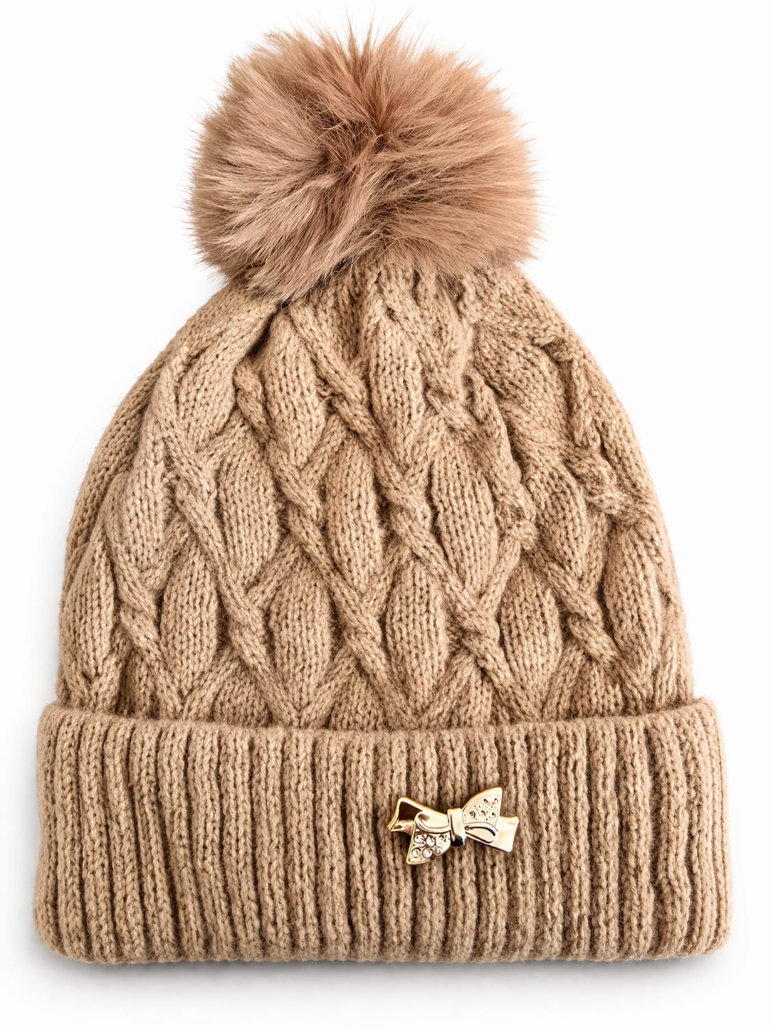 Women’s Cable Knit Pom Pom Beanie