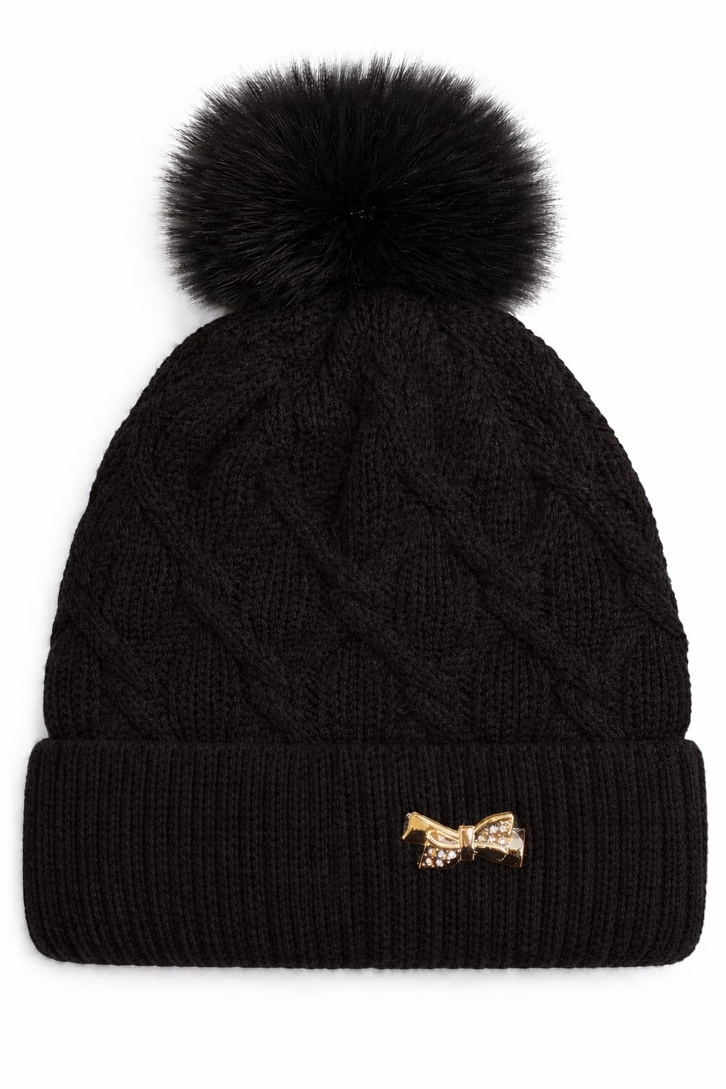 Women’s Cable Knit Pom Pom Beanie