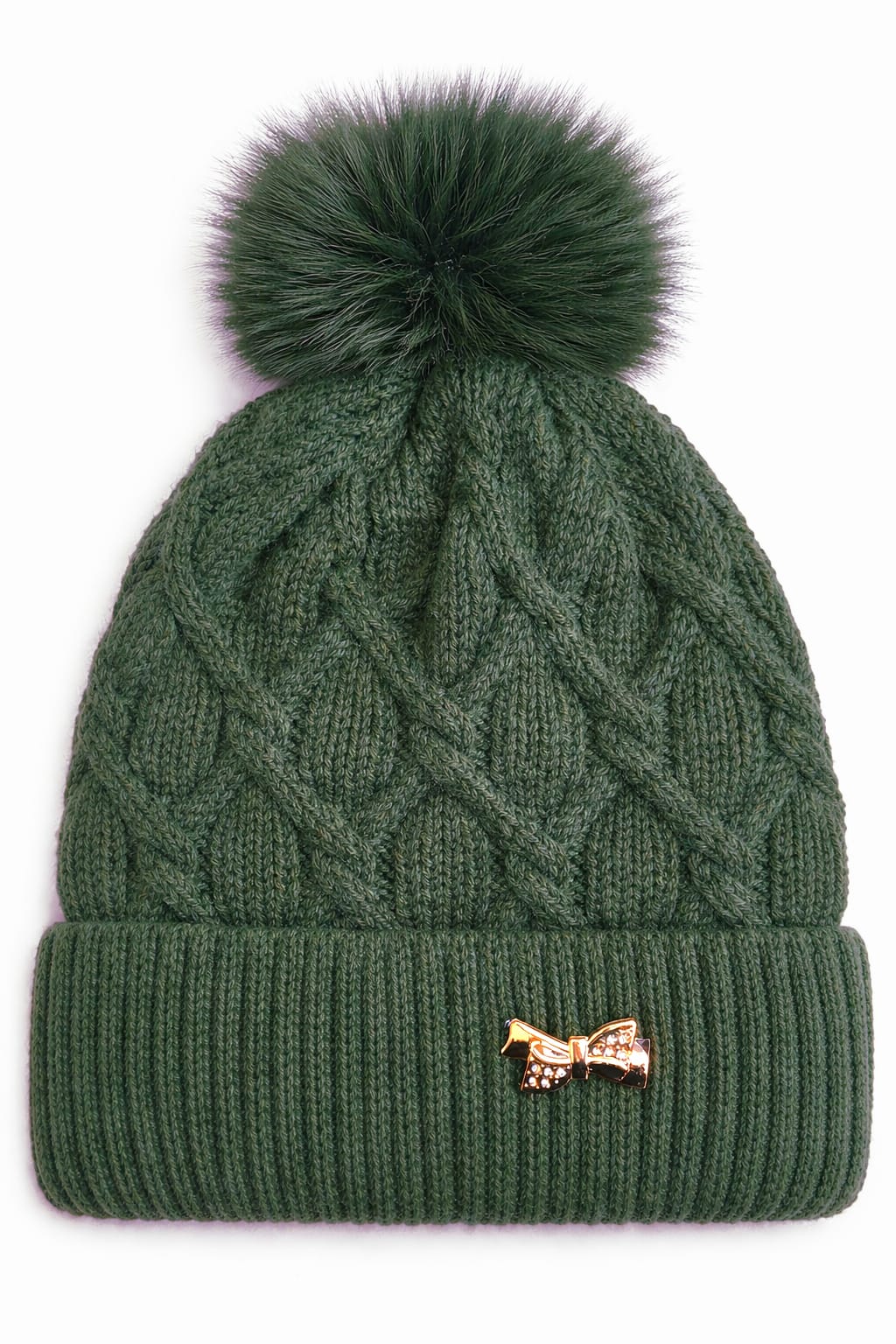 Women’s Cable Knit Pom Pom Beanie