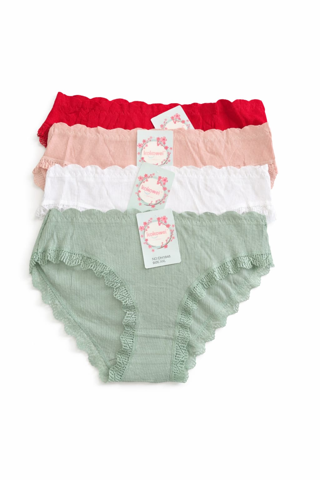 Lace trimmed Ribbed Panties 2 Pcs