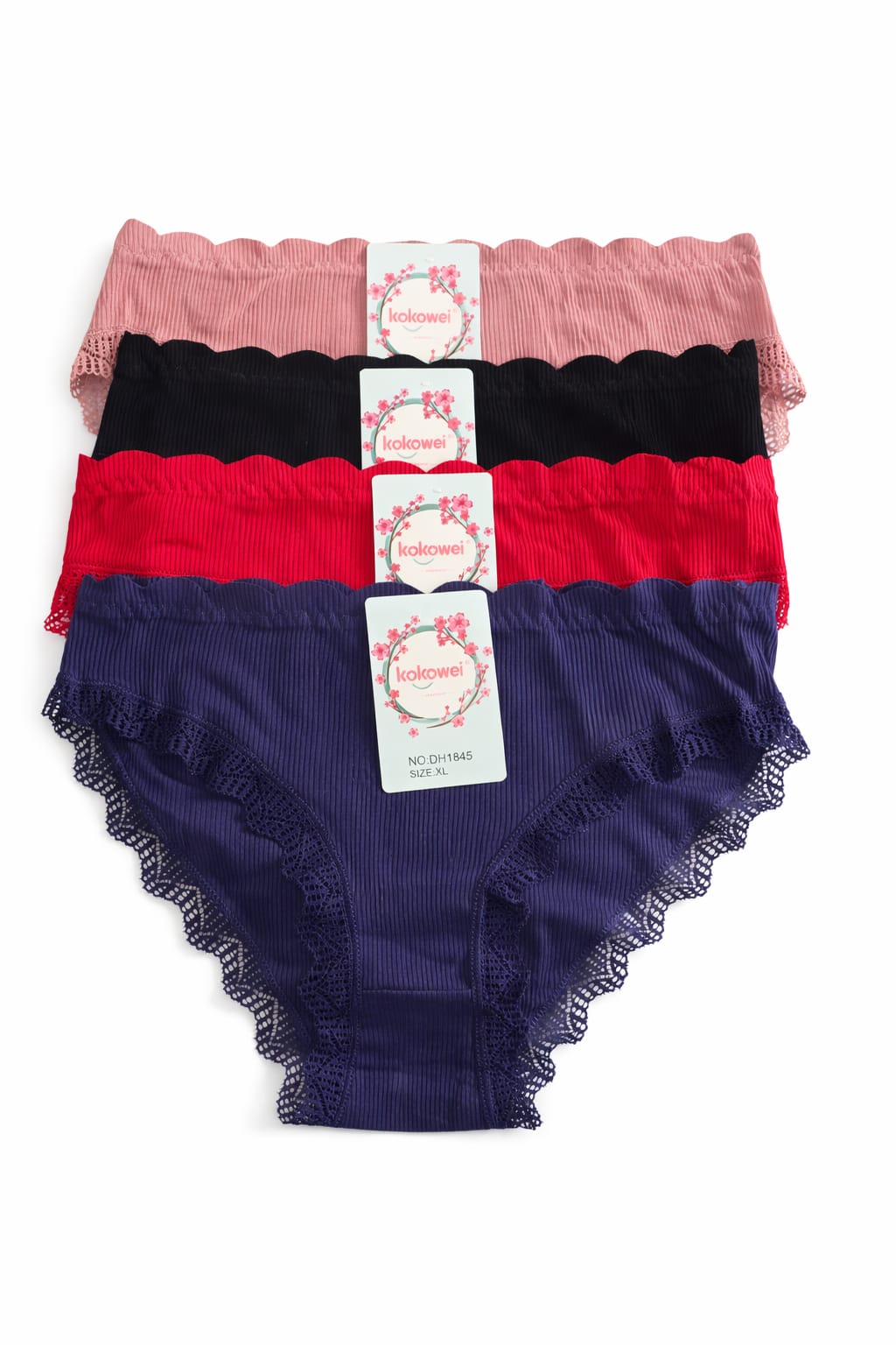 Lace trimmed Ribbed Panties 2 Pcs