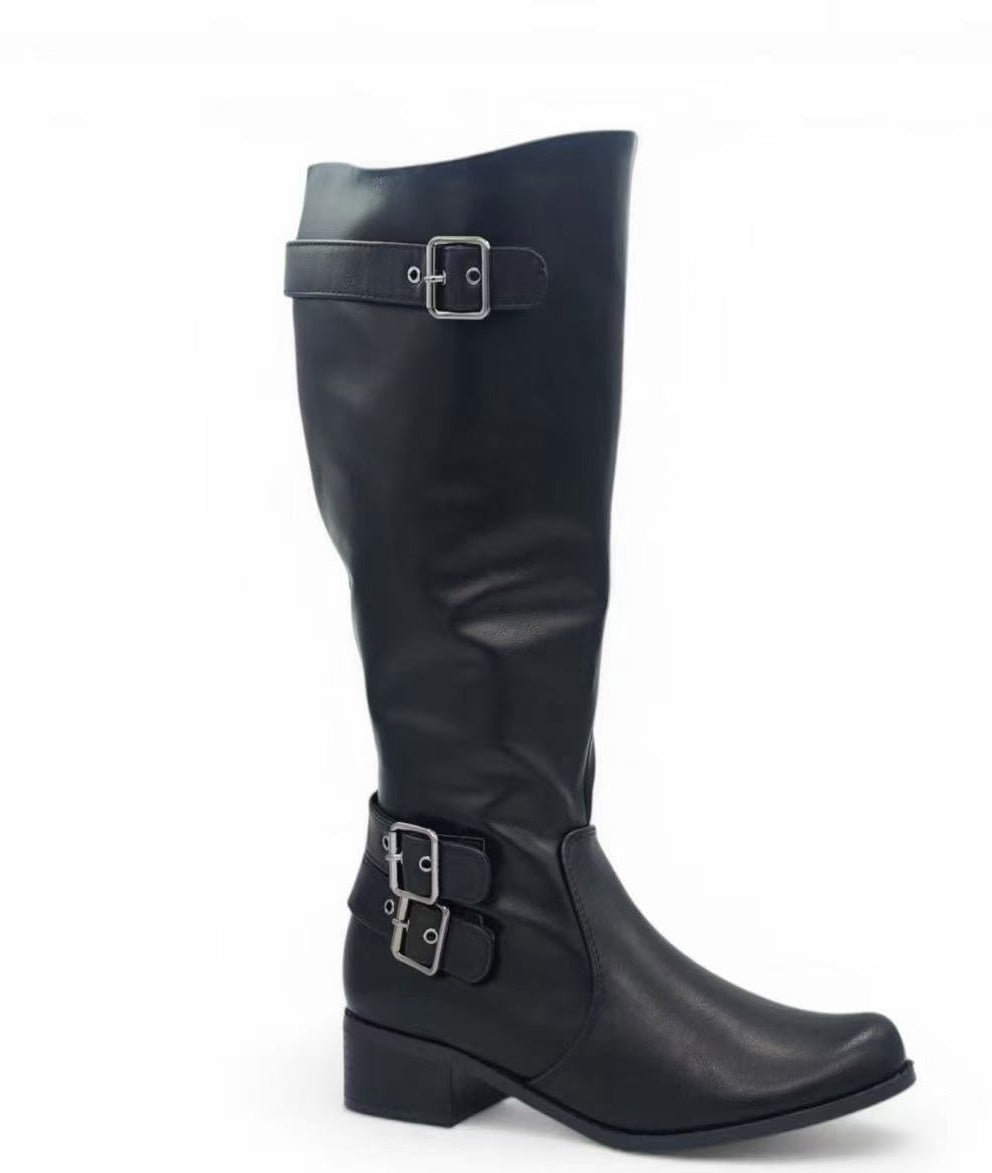 Midnight Luxe Buckle Long Boots for Women