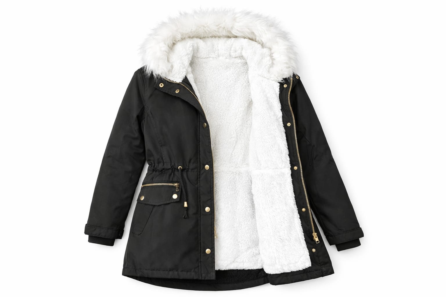 Fur Hooded Mid-Thigh Length Jacket