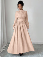 Elegant High Neck Long Sleeve Maxi Dress