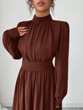Elegant High Neck Long Sleeve Maxi Dress
