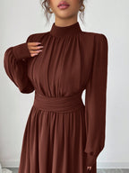 Elegant High Neck Long Sleeve Maxi Dress