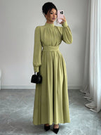 Elegant High Neck Long Sleeve Maxi Dress