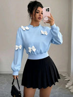 Cute Bow Detail Long Sleeve Sweater Top