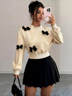 Cute Bow Detail Long Sleeve Sweater Top