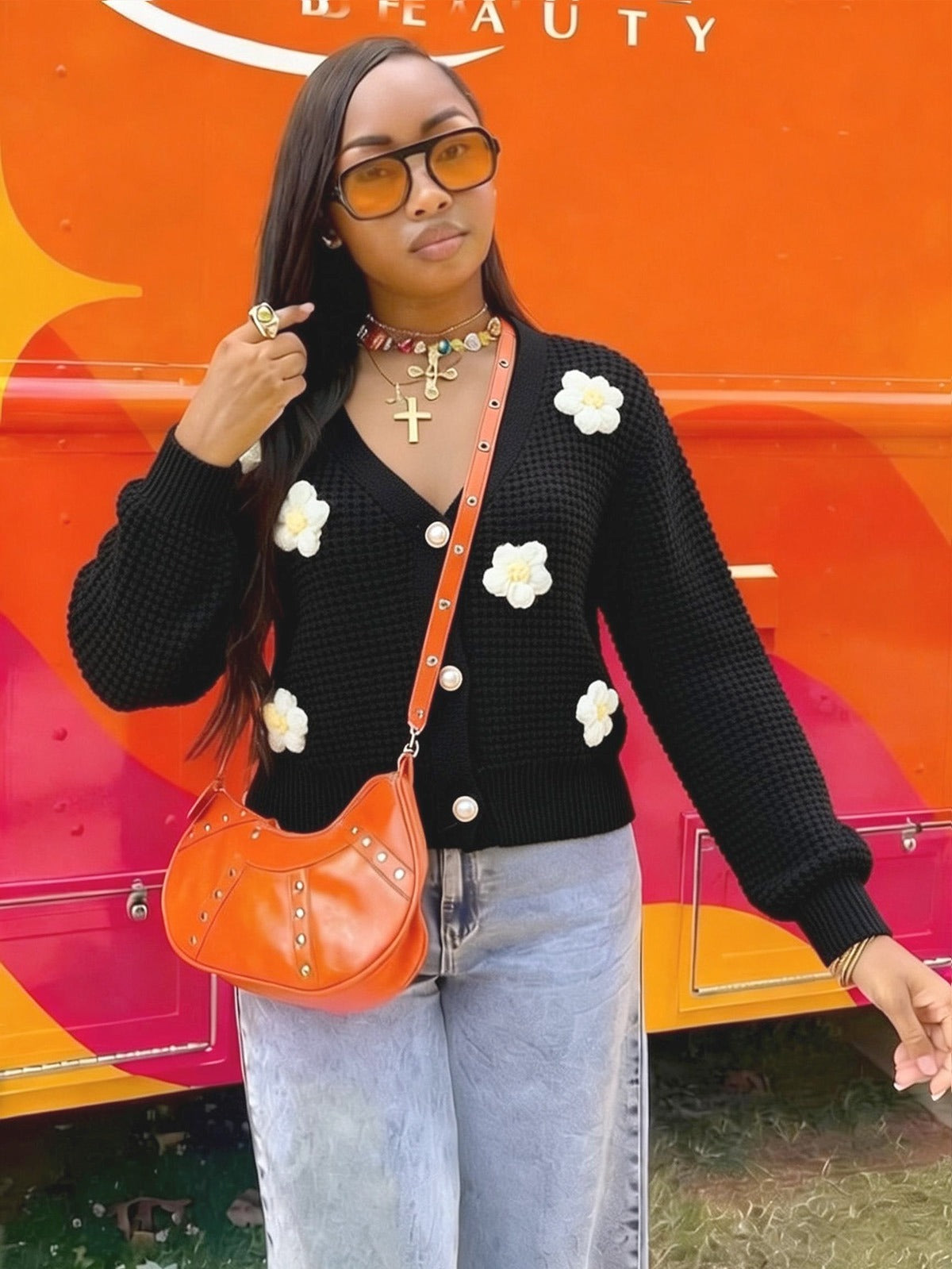 Floral Button Knit Cardigan