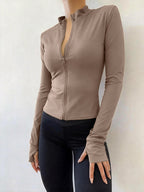 Slim Fit Zip-Up Long Sleeve Active Top