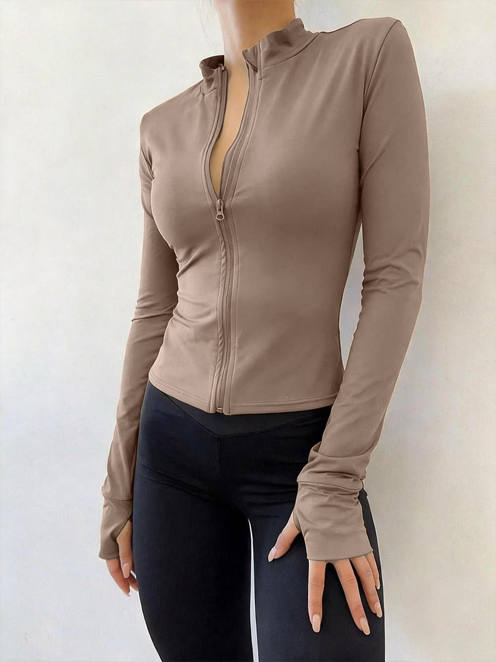 Slim Fit Zip-Up Long Sleeve Active Top